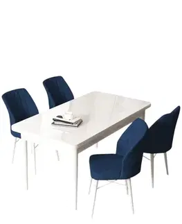 Dining Table & Chairs Set (5 Pieces) Arp - White, Navy Blue