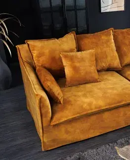 Estila Moderní dvousedačka Heaven do obývacího pokoje se sametovým okrovým čalouněním 205cm
