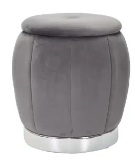 Estila Designová šedá art deco taburetka Zucca s úložným prostorem a sametovým potahem se stříbrnou podstavou 43 cm