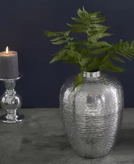 Estila Designový set dvou váz Mumbai v orientálním stylu z kovu stříbrné barvy s kladívkovým vzorem