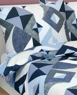 Bellatex Bavlněné povlečení Geometrie modrá, 140 x 200 cm, 70 x 90 cm