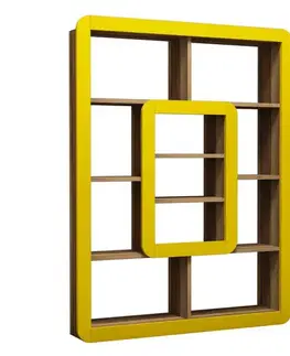 Knihovna Orkide Yellow and Walnut