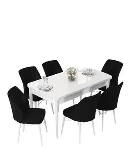 Extendable Dining Table & Chairs Set (7 Pieces) Nef - White, Black