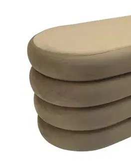 Estila Moderní art deco oválná lavice Eliana se sametovým potahem v béžové barvě s hlubokým prošíváním a úložným prostorem 85 cm