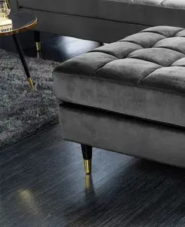 Estila Designová moderní taburetka Nefertiti čtvercového tvaru s šedým prošívaným čalouněním ze sametu 80cm
