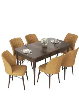 Extendable Dining Table & Chairs Set (7 Pieces) Nef - Baroque, Cappuccino