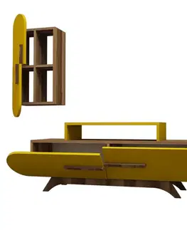 TV stěna / Sestava pod TV Rose S - Walnut, Yellow