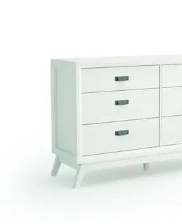 Estila Designová masivní komoda Rodas se šesti šuplíky a šikmými nožičkami 143cm