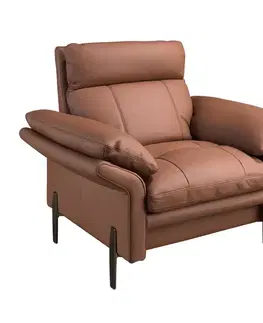 Estila Luxusní moderní hnědé křeslo Vita Naturale s potahem z pravé kůže s lineárním prošíváním 110 cm