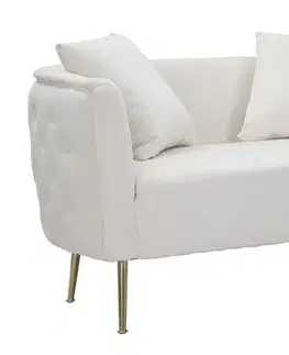 Estila Art deco dvoumístná obdélníková čalouněná sametová prošívaná sedačka Zeran v krémové barvě se zlatými kovovými nožičkami 127 cm