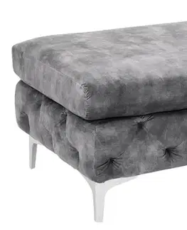 Estila Luxusní glamour taburetka Modern Barock s šedým sametovým potahem s chesterfield prošíváním se stříbrnými nožičkami 92 cm