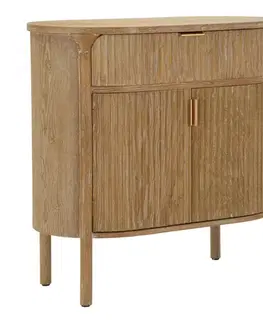 Estila Stylový art deco hnědý oválný dvoudveřový příborník Meer se zlatými úchyty s výraznou drážkovanou strukturou 82 cm