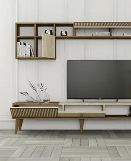 Televizní stěna Milan Walnut and Travertine
