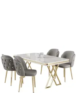 Dining Table & Chairs Set (5 Pieces) Rigel - White, Gold, Grey