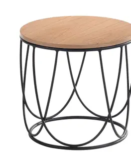 Estila Designový kulatý skandinávský příruční stolek Nordica Clara se světle hnědou deskou s černou kovovou podstavou 45cm