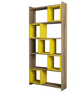 Knihovna Box - Walnut, Yellow