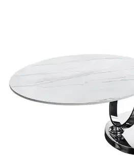 Estila Glamour mramorový bílý konferenční stolek Delin se dvěma otočnými kulatými prkny a chromovanou podstavou 80-133 cm