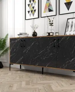 Konzolový stolek Kiev - Walnut, Black Marble