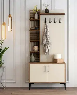 Vešák s botníkem a policemi Viyana Walnut and Cream