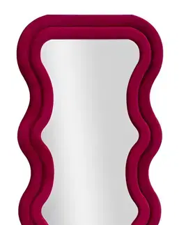 Estila Designové moderní obdélníkové atypické zrcadlo Swan ve fuchsiové fialové barvě se sametovým potahem 160 cm