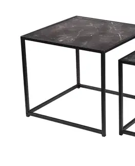 Estila Industriální antracitový černý set čtvercových konferenčních stolků Industria Marble s mramorovým designem 45 cm