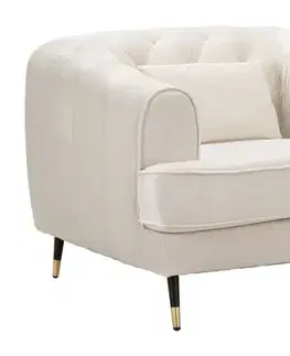 Estila Art deco čtvercové sametové čalouněné prošívané krémové křeslo Lana s černými nožičkami se zlatými detaily 93 cm