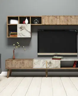 Televizní stěna Milan Walnut and White Marble