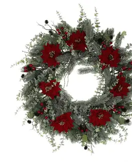 Umělý adventní věnec s vánoční růží a eukalyptem, průměr 60 cm