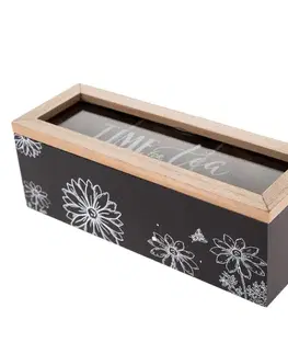 Dřevěný box na čajové sáčky Meadow flowers černá, 23 x 8 x 8 cm