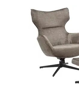 Estila Moderní čalouněné otočné křeslo Krespa se sametovým potahem v hnědošedém odstínu taupe se sedátkem s možností zaklánění 73 cm