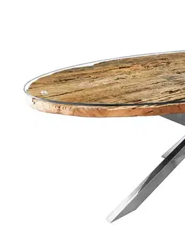 Estila Moderní industriální oválný jídelní stůl Barracuda s deskou z masivního teakového dřeva a chromovou kovovou podstavou 220 cm