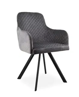 Estila Designová čalouněná jídelní židle Mendy v tmavě šedé barvě s kovovými černými nožičkami 83 cm