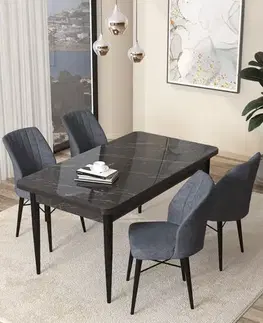 Dining Table & Chairs Set (5 Pieces) Arp - Black Marble, Fume