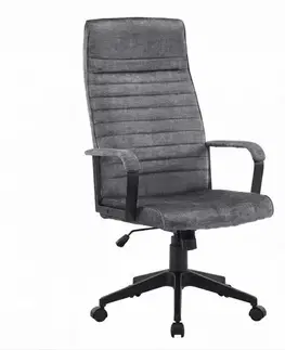 Estila Retro sametová otočná kancelářská židle Elite s šedým prošívaným čalouněním a černou podstavou s kolečky 60 cm