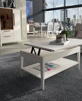 Estila Luxusní moderní obdélníkový masivní konferenční stolek Estoril s vyklápěcí deskou s úložným prostorem a policí 100 cm