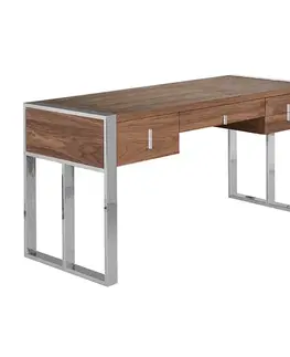 Estila Moderní psací stůl Vita Naturale hnědý s chromovýma nohama 158cm