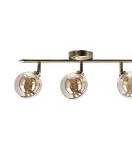 Stropní lampa Rodia s patinou, páskem 3x40W, stínidlo G9, jantarová