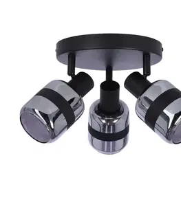 Stropní lampa Yuki, matně černá, 3x15W, E14, kouřové stínidlo
