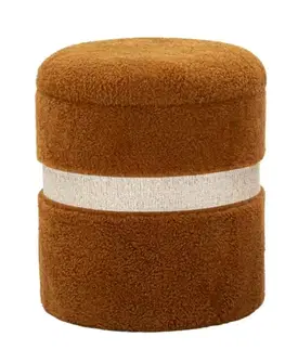 Estila Moderní set kulatých čalouněných hnědých taburetek Mendy s úložným prostorem s šedým pasem 47 cm