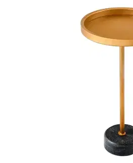 Estila Art deco kulatý příruční stolek Stone se zlatou kovovou deskou s vyvýšeným okrajem a černou mramorovou podstavou 56 cm