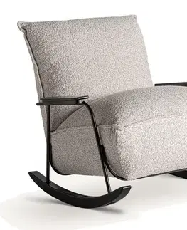 Estila Luxusní čalouněné bouclé industriální houpací křeslo Miria s šedým potahem s černou kovovou konstrukcí 96 cm