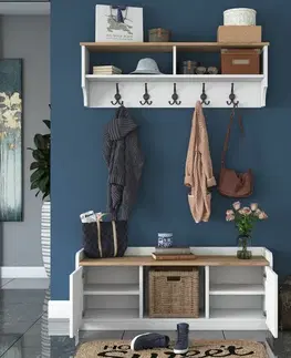 Nástěnný věšák s botníkem Polo White and Walnut