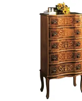 Estila Rustikální luxusní vysoká komoda Clasica s ornamentálním zdobením as pěti šuplíky 112cm