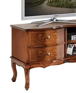 Estila Rustikální luxusní TV stolek Clasica se dvěma šuplíky a poličkami s detailním vyřezáváním 87cm