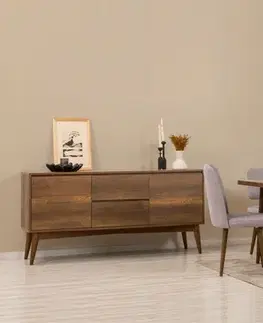 Set s rozkládacím stolem, židlemi a konzolou (6 kusů) Vina Bench 04 0701 - Walnut, Grey