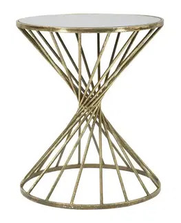 Estila Art deco příruční stolek Elizia se zlatou kovovou konstrukcí a kulatou zrcadlovou deskou se spirálovým designem 50 cm