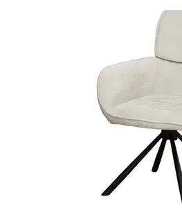 Estila Moderní otočné zaoblené jídelní křeslo Chenill s béžovým žinilkovým potahem s opěrkami na ruce s černými nožičkami 84 cm