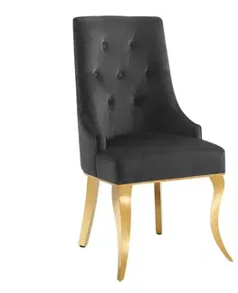 Estila Designová glamour jídelní židle Gold Barock s kabriolovýma nohama ve zlaté barvě a černým sametovým potahem 100 cm
