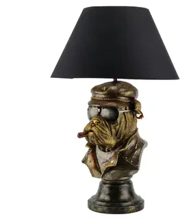 Estila Designová stolní lampa Pop Atelier s bronzovou bustou buldoka s doutníkem v pop art stylu a černým textilním stínítkem 55 cm