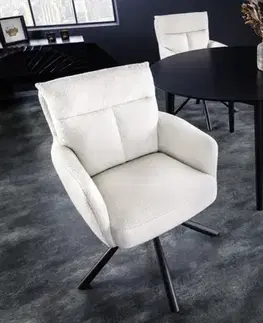 Estila Retro designová otočná židle Dover s bílým textilním čalouněním as černýma nohama z kovu 92cm